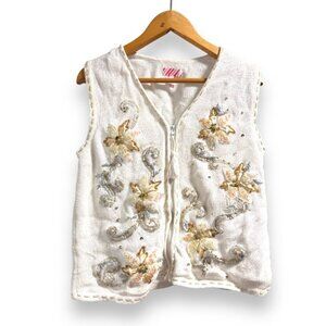 Winter White Embroidered Holiday Vest Ugly Christmas Sweater Womens Size Large